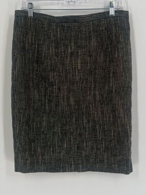 MICHAEL Michael Kors Linen Blend Pencil Skirt 10 Black Beige Textured Tweed Work